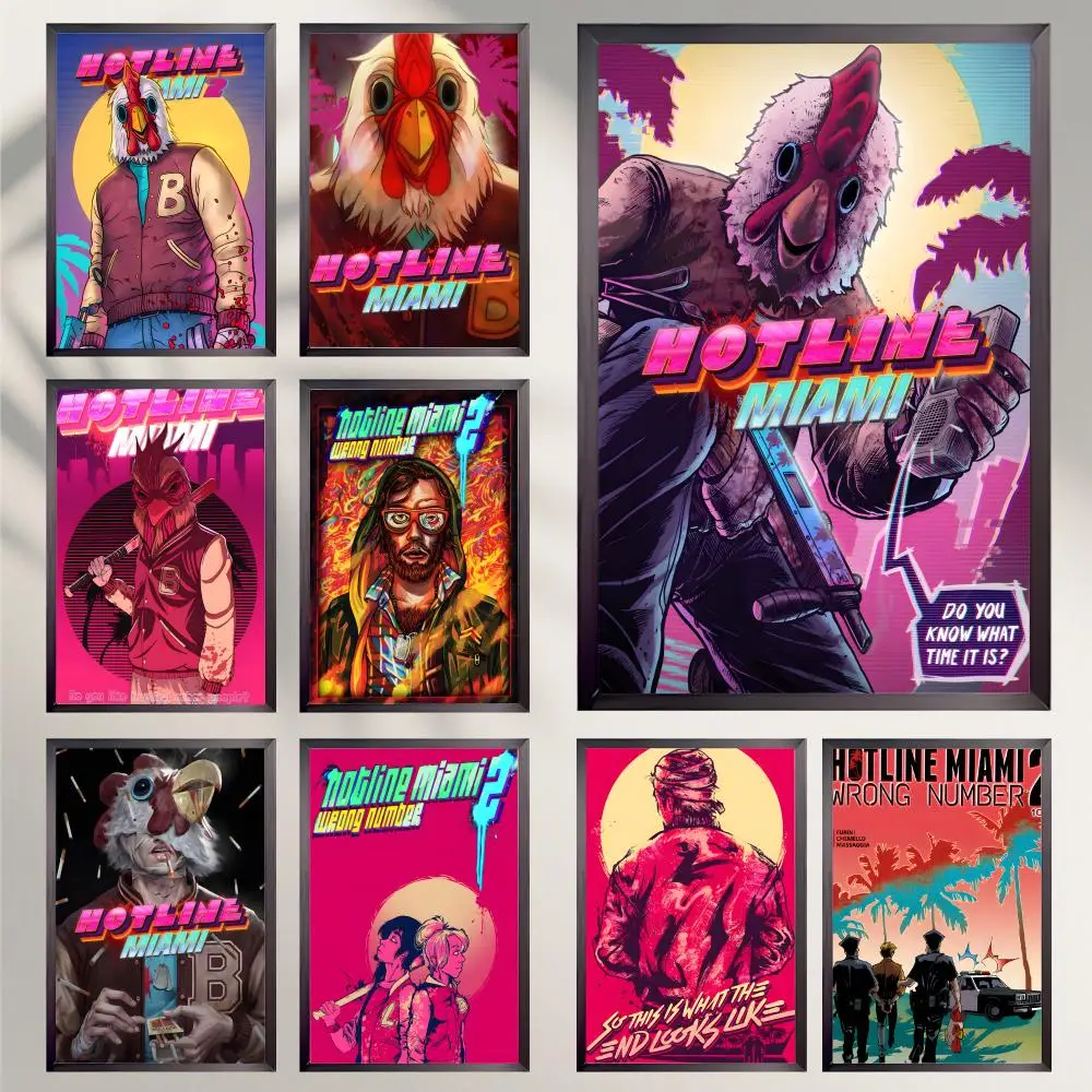Game H-Hotline M-miami Poster HD Versatile Waterproof Wall Decor Self Adhesive Perfect for Any Room & Ideal Gift