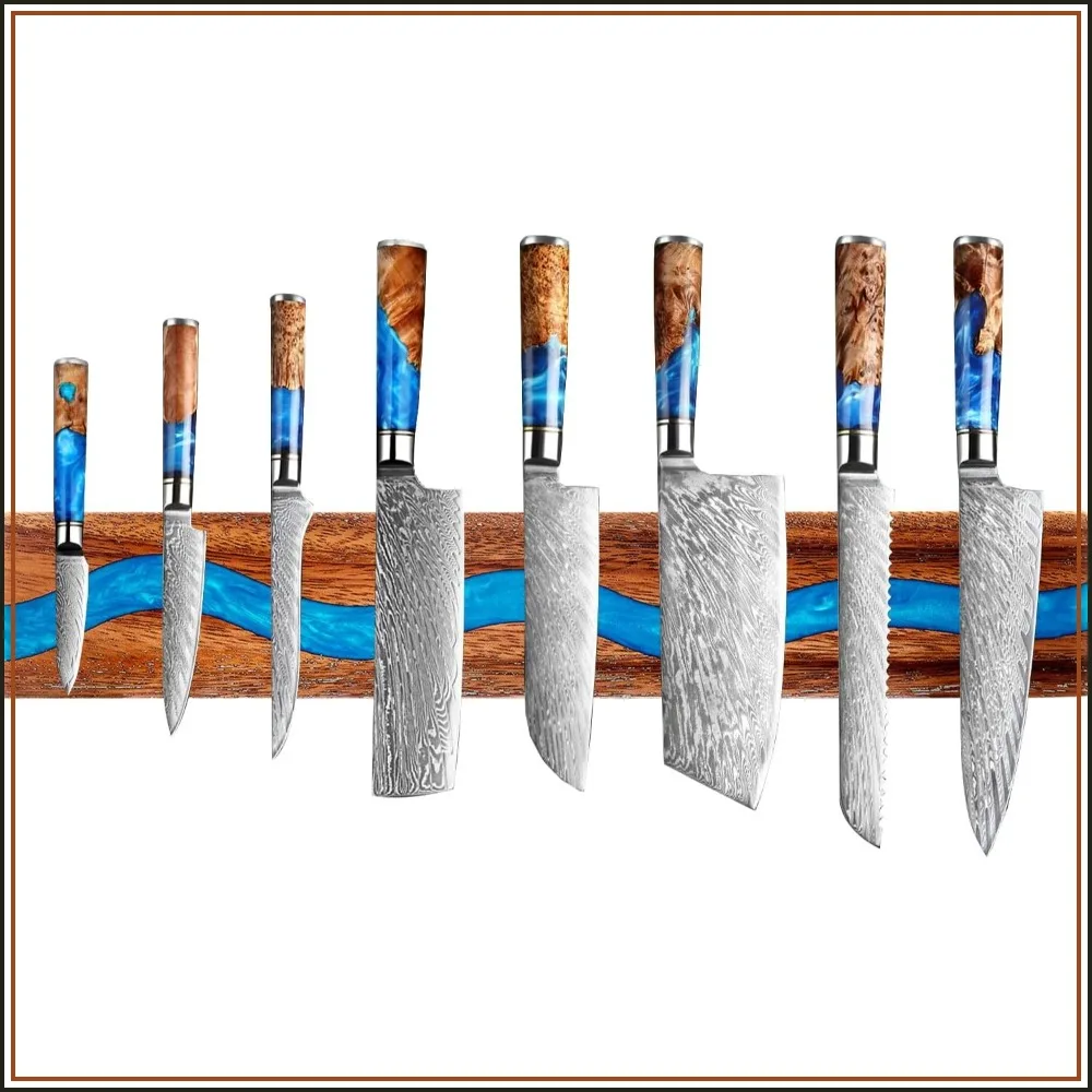 

Handcrafted Walnut & Resin Magnetic Knife Holder, 15.7" Wall Mount, Holds 8 Knives