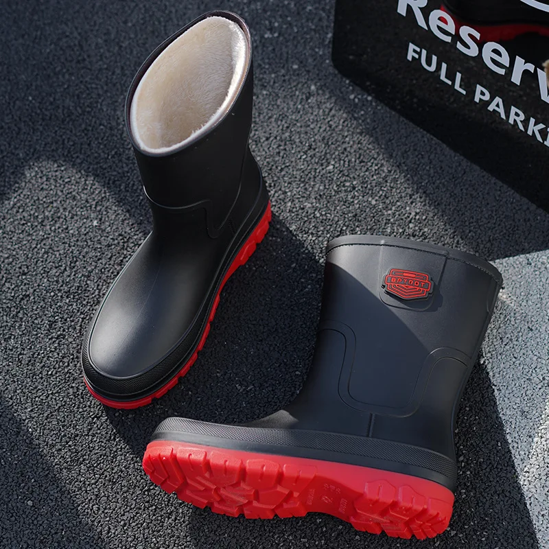 Новая мужская непромокаемая обувь, велосипедные рабочие резиновые сапоги, противоскользящие резиновые сапоги средней длины, модная резиновая обувь 28 см, размер 39-45
