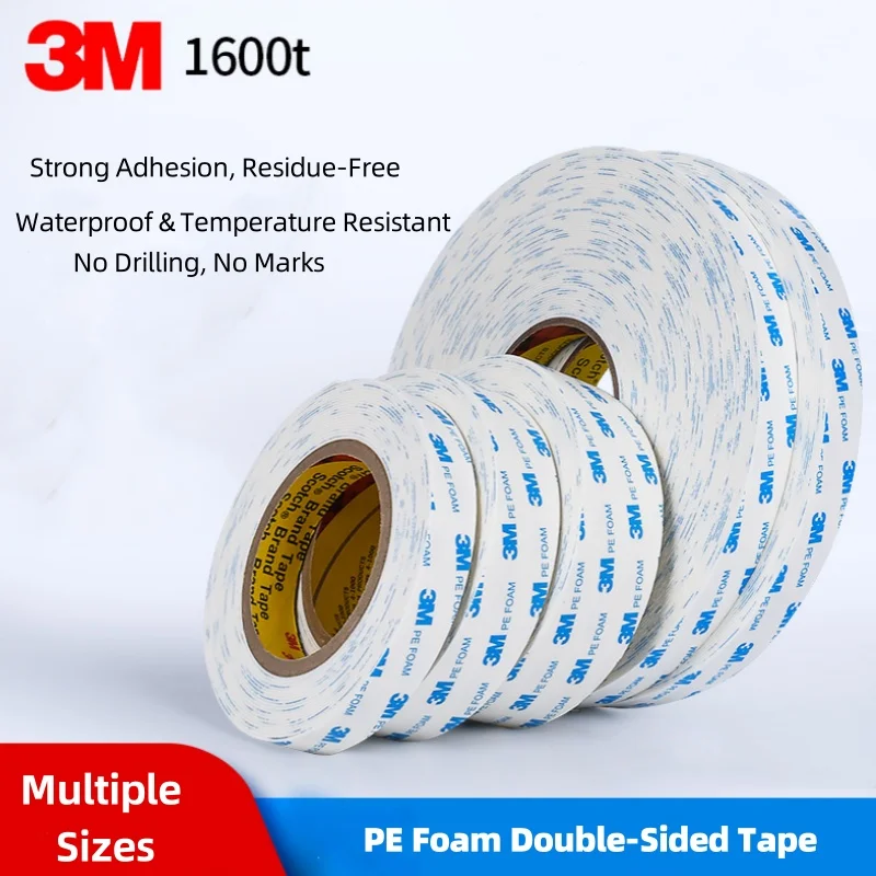 3M Non-Trace Foam Tape White Foam Double-Sided Adhesive Strong Waterproof & High Temperature Resistant Double Side Tape 10-50mm