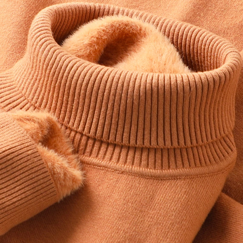 Men's sweater Warm turtleneck sweater men's fleece thickened men's lapel slim-fit sweater pullover knit base