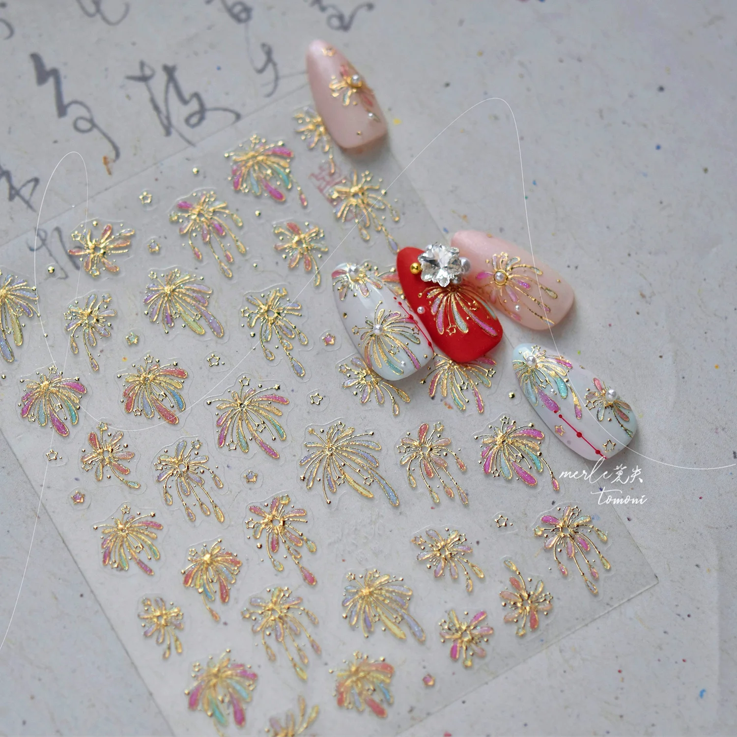 Metal Fireworks Castle Nail 3D Decorations New Chinese Style Gilded Fireworks Back Blue Nail Art Accessories Manicure Decals DIY