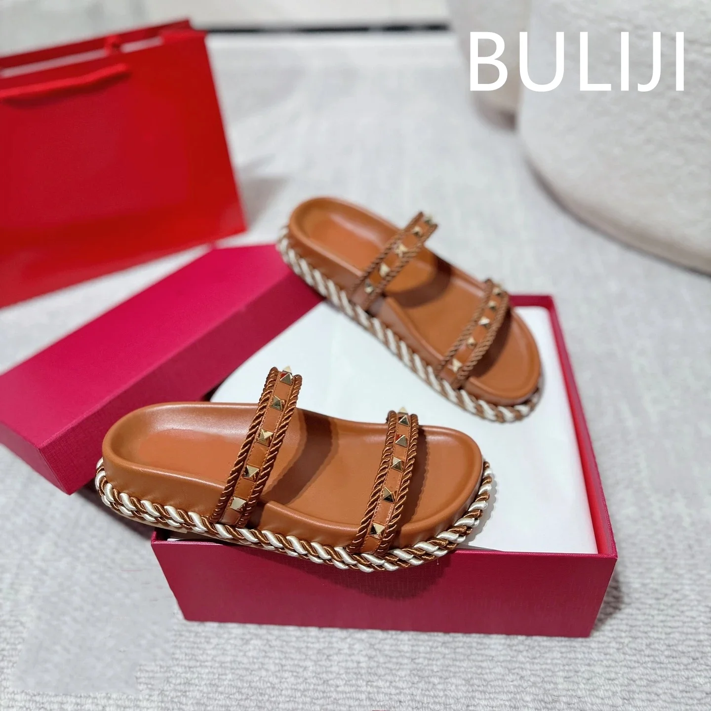 Обувь FANGXITING, женские плетеные сандалии на среднем каблуке, с круглым носком, на плоской платформе, с пряжкой и ремешком, летняя дизайнерская обувь Zapatillas