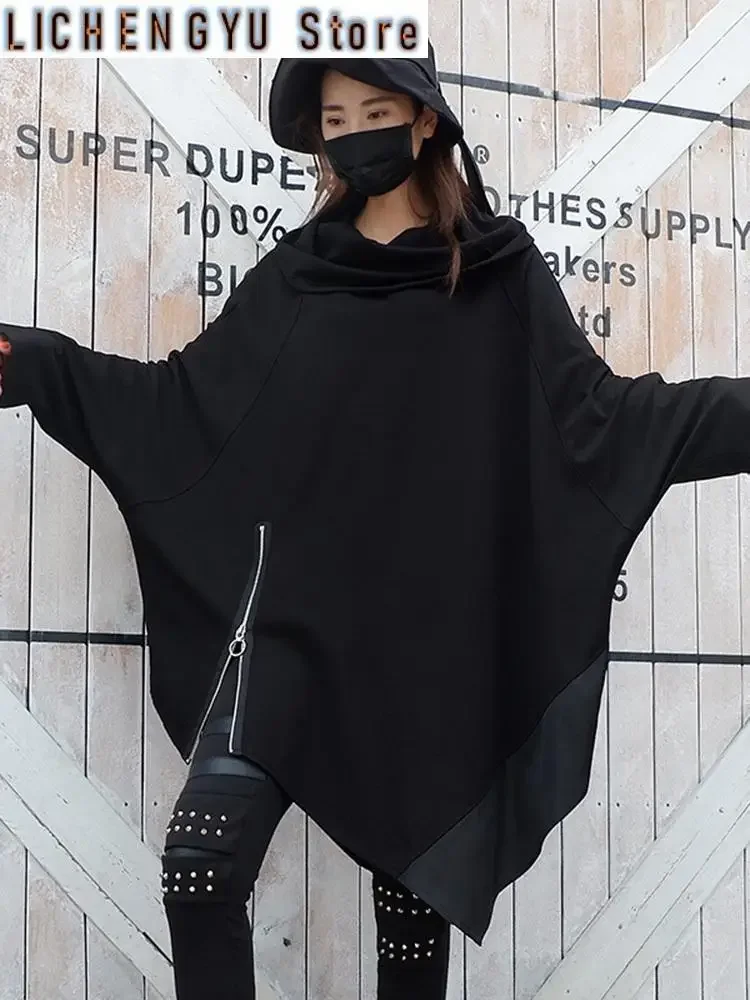Loose Fit Black Zipper Irregular Casual Sweatshirt New Long Sleeve Women Big Size Fashion Tide Spring Autumn
