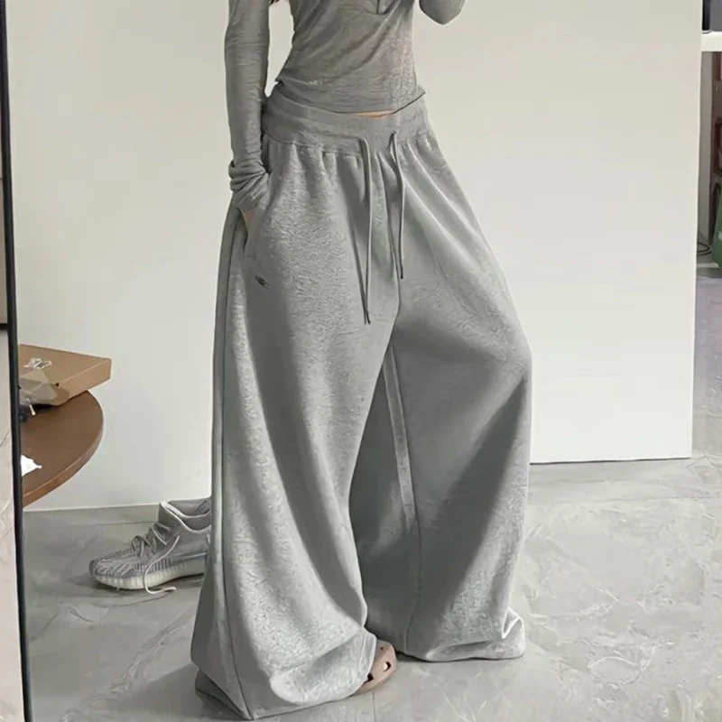 Y2K-Pantalon de survêtement baggy vintage pour femme, pantalon large, streetwear décontracté, fermeture éclair, braguette féminine, automne, coréen, nouveau, fj2024