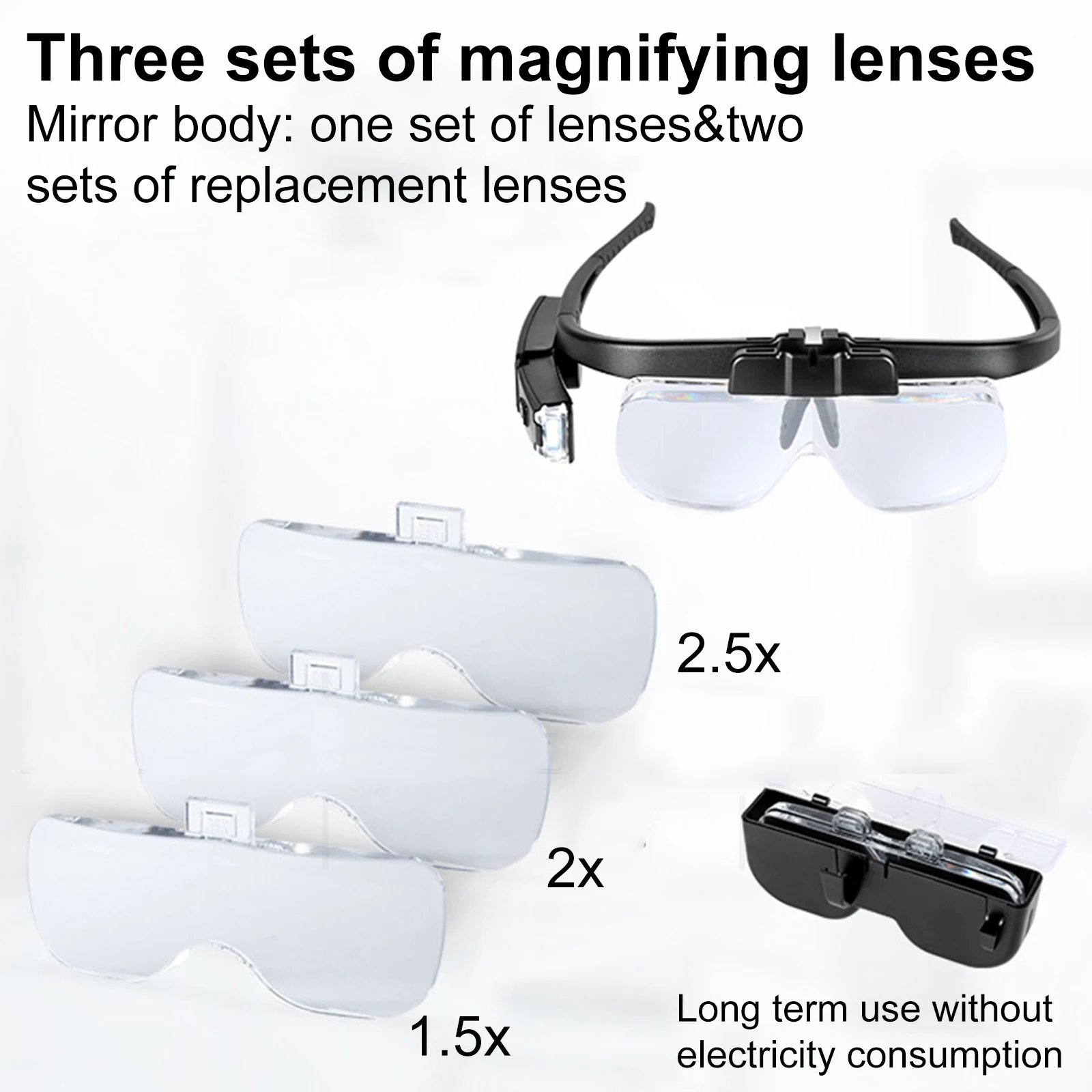 Lenti d'ingrandimento montate sulla testa con luce a LED per la lettura dell'orologiaio riparazione lente d'ingrandimento ricaricabile USB 1.5X 2.5X 3.5X 5.0X
