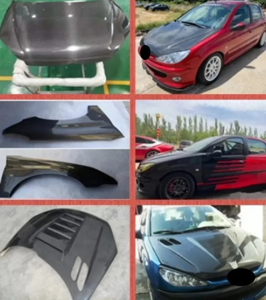 

Carbon Fiber Engine Hood Engine Cover Fender Assembly For Peugeot 206 Modified New Style Auto Accessories
