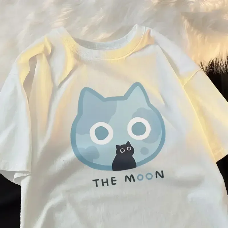 

Korean Fashion Tees Summer Kawaii T-shirt Japanese Cartoon Cute Cat Short Sleeved Tshirt Pet Graphic Blouse Streetwear Clothes