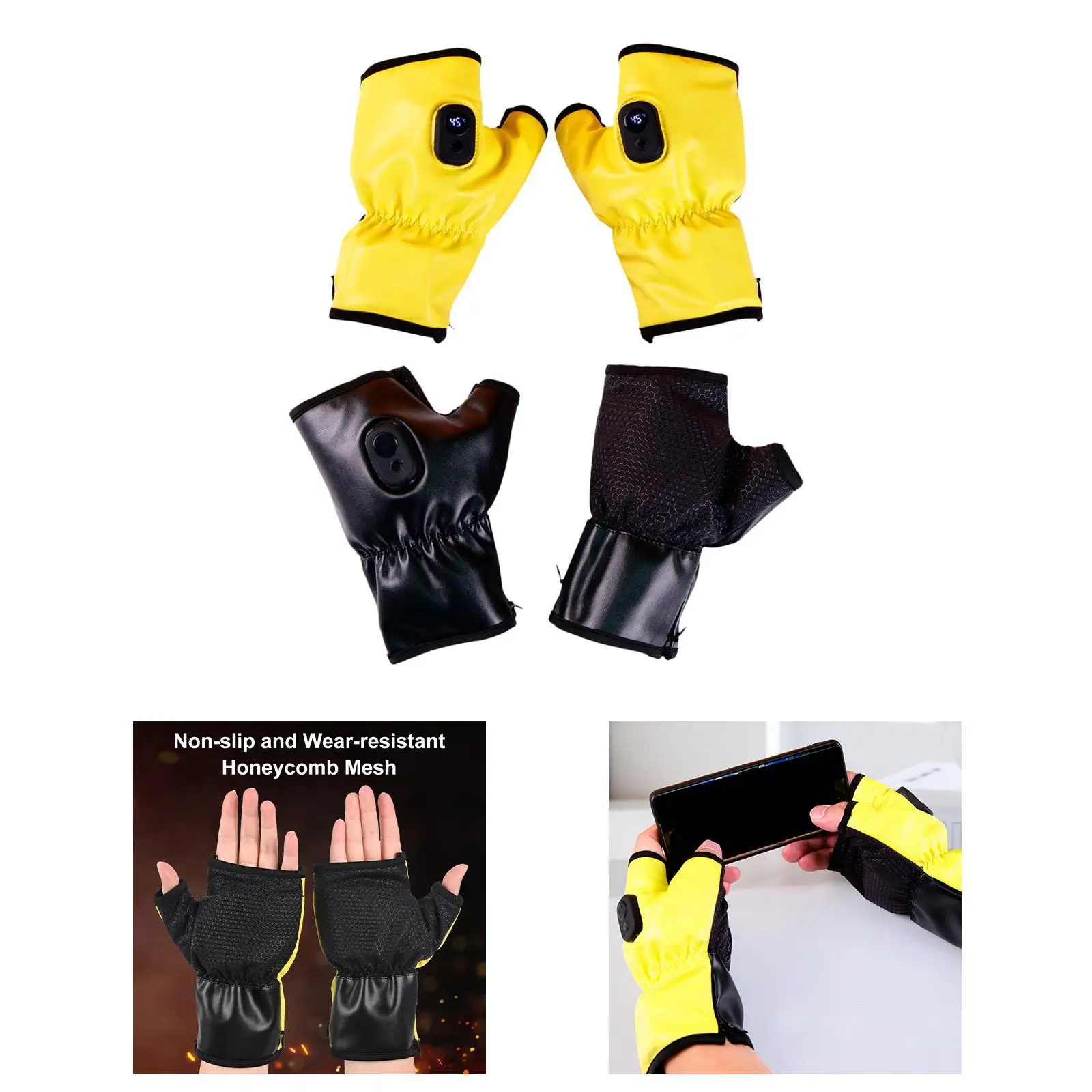 

Men Bike Gloves Heating Gloves AntiSlip Pad Windproof Fingerless Cycling Gloves