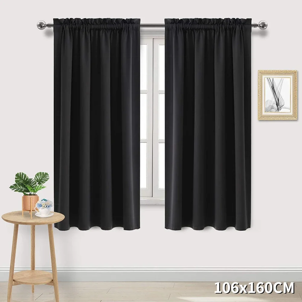 1/2pc Panel Blackout Curtains Black Drapes Light Reducing Thermal Insulated for Living Room Bedroom Office Window Decoration