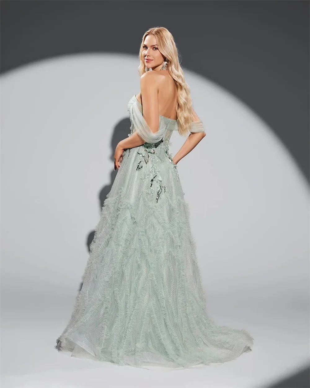 Customized Formal Evening Gown Strapless A-line Floor Length Open Back Tulle Bead Bespoke Occasion DressesProm Dress Saudi Arabi