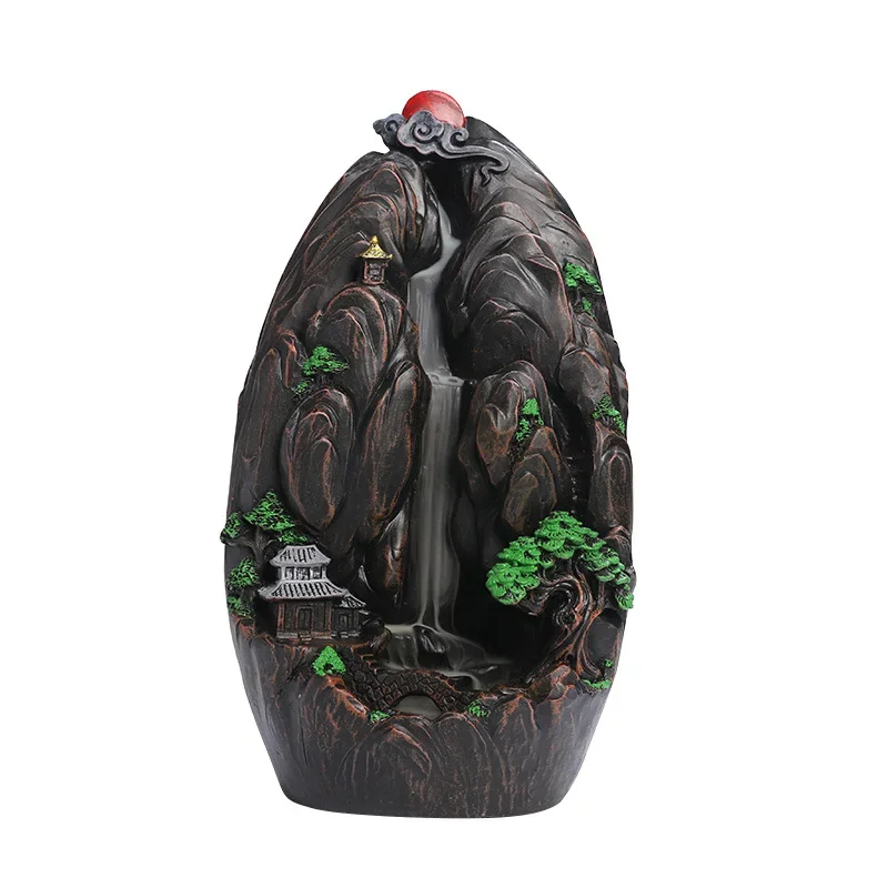 Zen Decor Mountains and Flowing Water Backflow Incense Burner, Creative Ceramic Smoke Waterfall Incense Cones Holder Home Decor