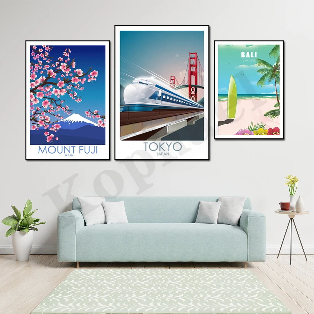 Hanoi Tokyo Seoul Bali Mount Fuji New Delhi Shenzhen. City Travel Scenery. Home Wall Decor Art Canvas Painting