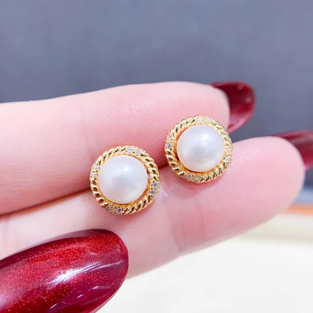 3Pairs/Lot Round Cap Design S925 Silver Earrings Metal Parts Jewelry Making Not including pearls