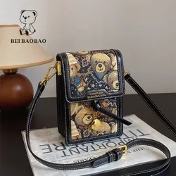 Beibaobao 2024 nowa moda w stylu Instagram jeden torba na ramię Crossbody na co dzień Retro wszechstronna torba mobilna kreskówka torba damska miś