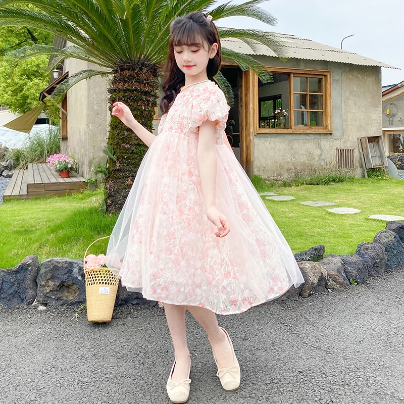 2024 new summer girl floral gauze dress designer design skin-friendly breathable foreign girl shopping party princess dress