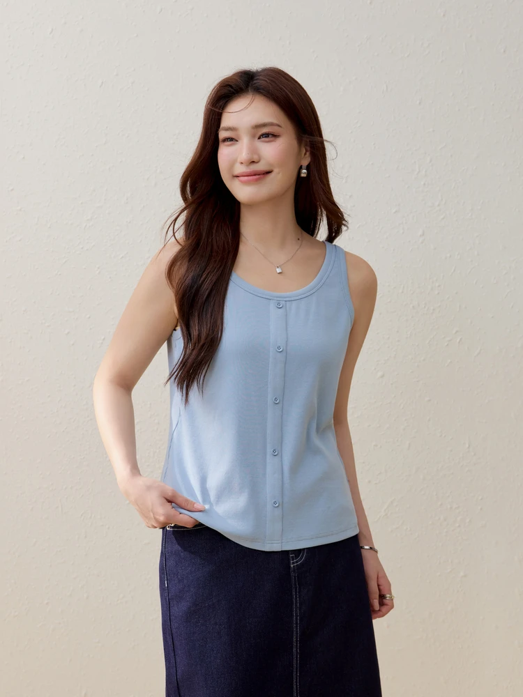 

Faionable round Ne Svel Vest Strap Women's plus Size Inner Wear Spring New Arrival Slim Fit Korean Sle Cotton Blend