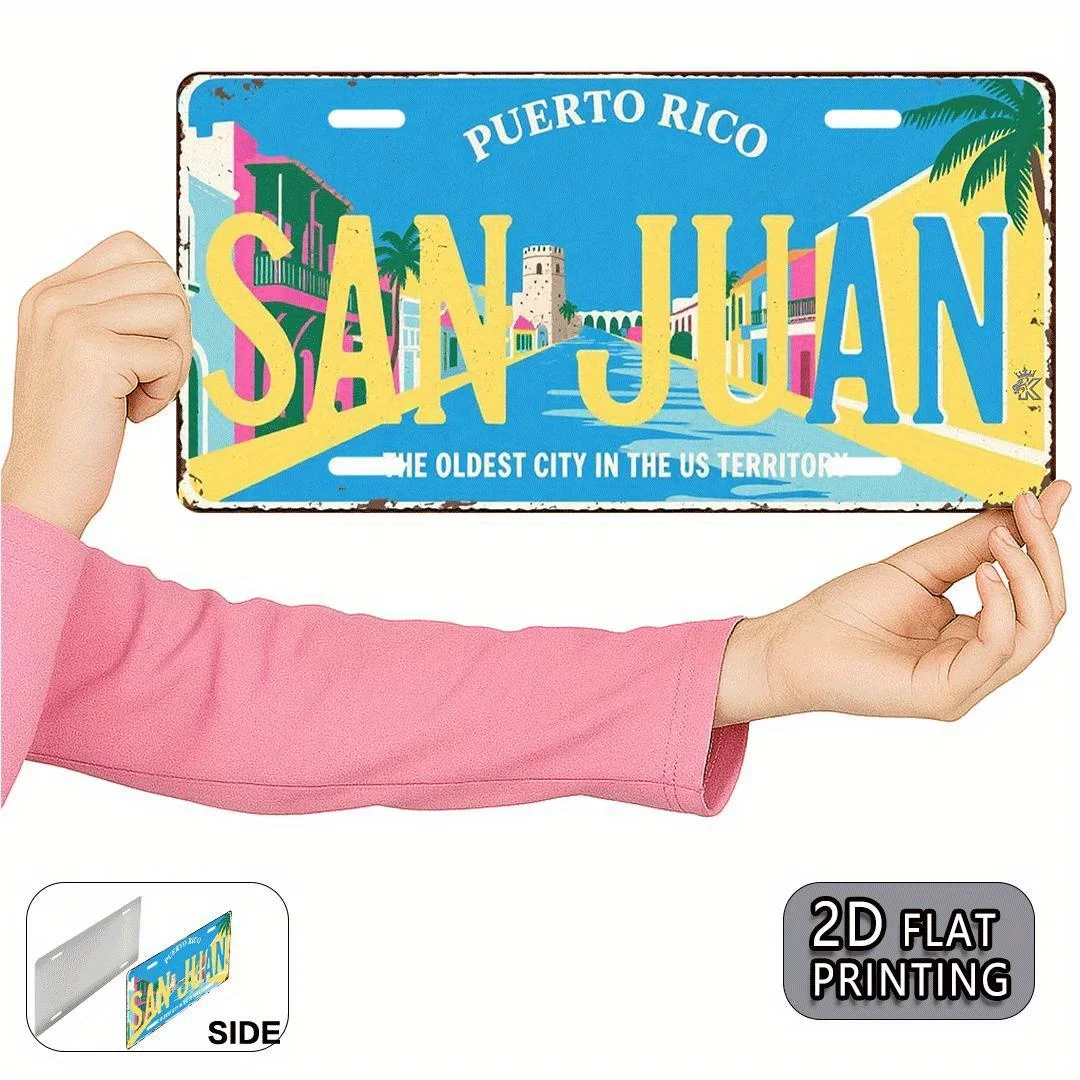 2D Flat, Retro San Juan Puerto Rico Metal Sign- Retro Aluminum Wall Art, 30x15cm Colorful Decorative Sign, Suitable for Home