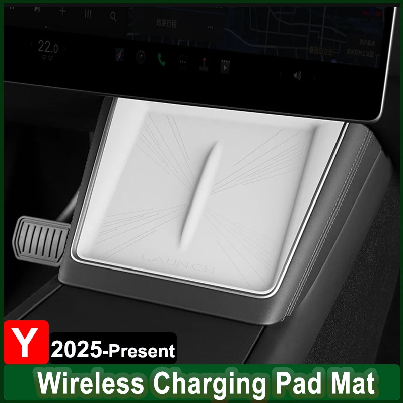 for Tesla New Model Y 2025 Wireless Charging Pad Mat Phone Anti-slip Cushion Suede Protector Cover White MY Decor Accessories