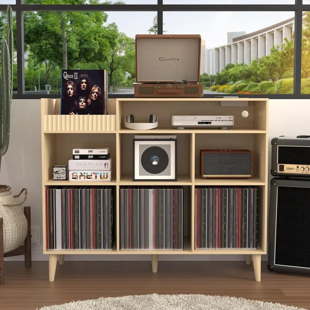 

Record Player Stand, Vinyl Record Player Shelf with Charging Station & USB Ports, Record Player Stand with Vinyl
