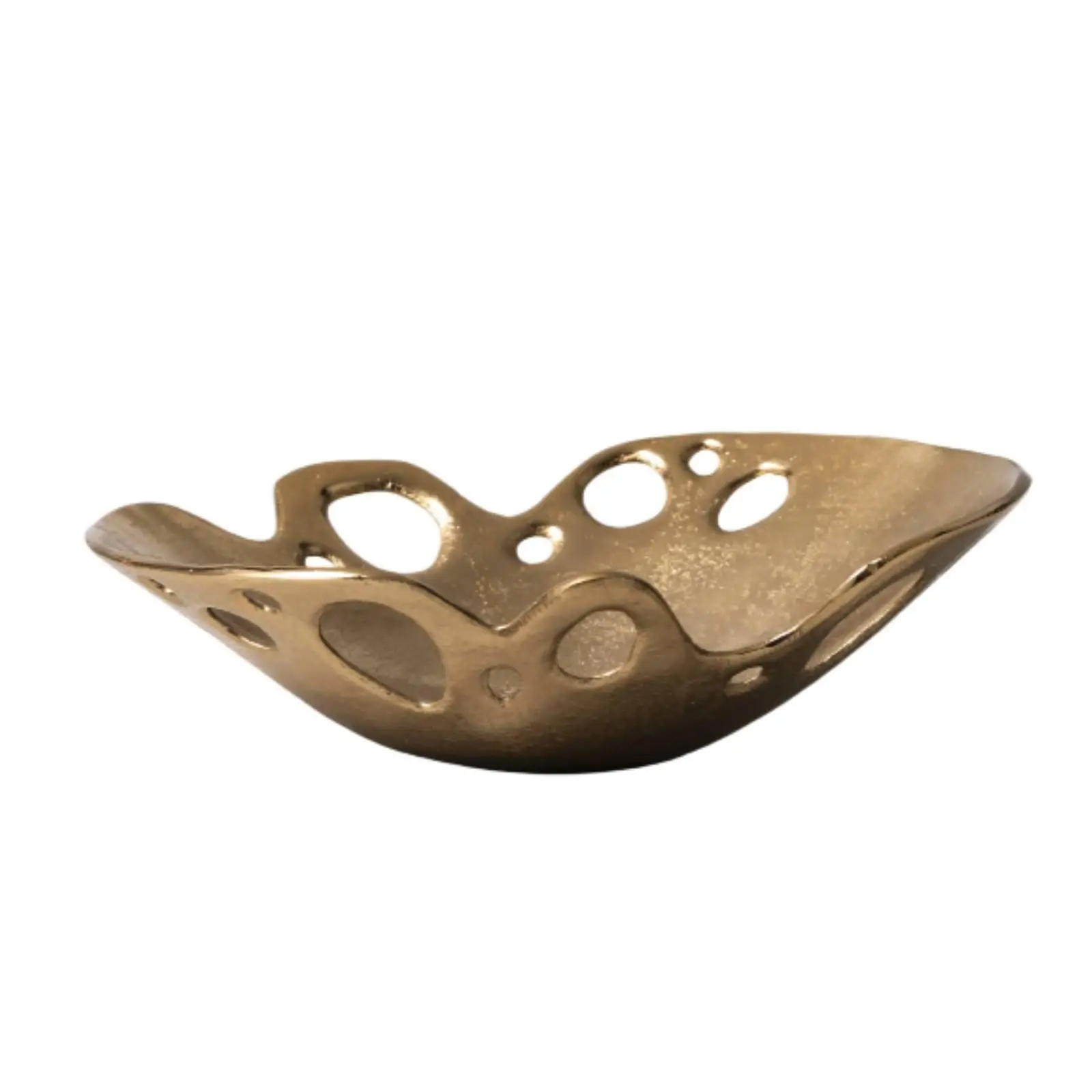 Sculptural Fruit Bowl Gold-Toned Bowl with Cutouts Openwork for Tabletop, Entryway, Dining Table
