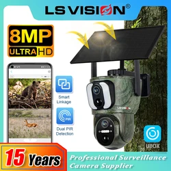 LS VISION-Waterproof Dual Screen Solar Security Camera, 4K Monitor, 4G, WiF, PIR Detection, Wildlife Hunting Cameras, 8MP