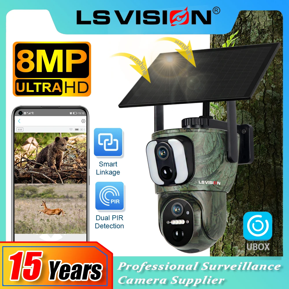 vision waterproof dual screen solar security camera 4k monitor 4g wif pir detection wildlife hunting cameras 8mp ls 01