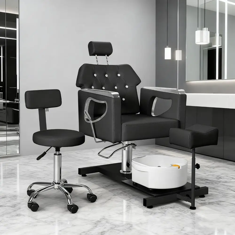 Fotel do pedicure bez instalacji hydraulicznej, obrót 360 stopni °   Obrotowe hydrauliczne krzesło do pedicure z funkcją relaksu, spa do stóp i regulowanym podnóżkiem, dla stylistki paznokci, S