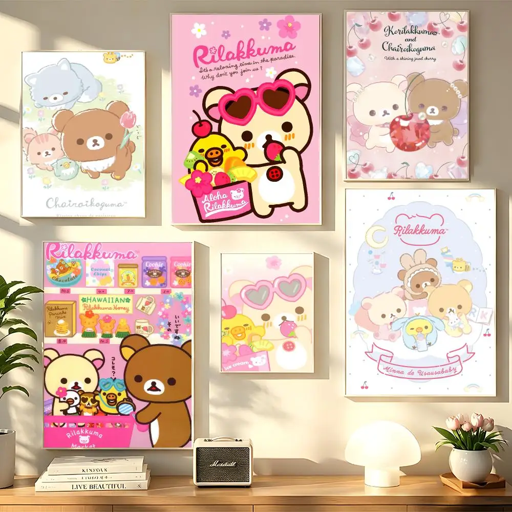 Cute Anime Bear R-RilakkuMAs Poster Decorative Wall Sticker Mural Print Artwork for Living Room Bedroom Hallway Home Decor Gift