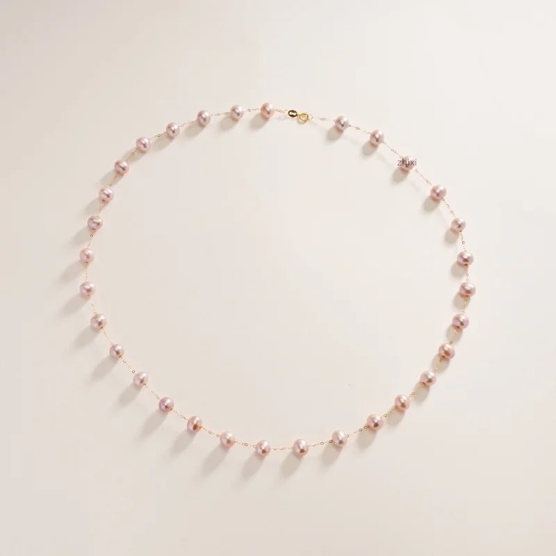 

18K yellow Gold Necklace Pendant Fine Jewelry au750 natural freshwater purple round fashion wedding party gift for women X1036