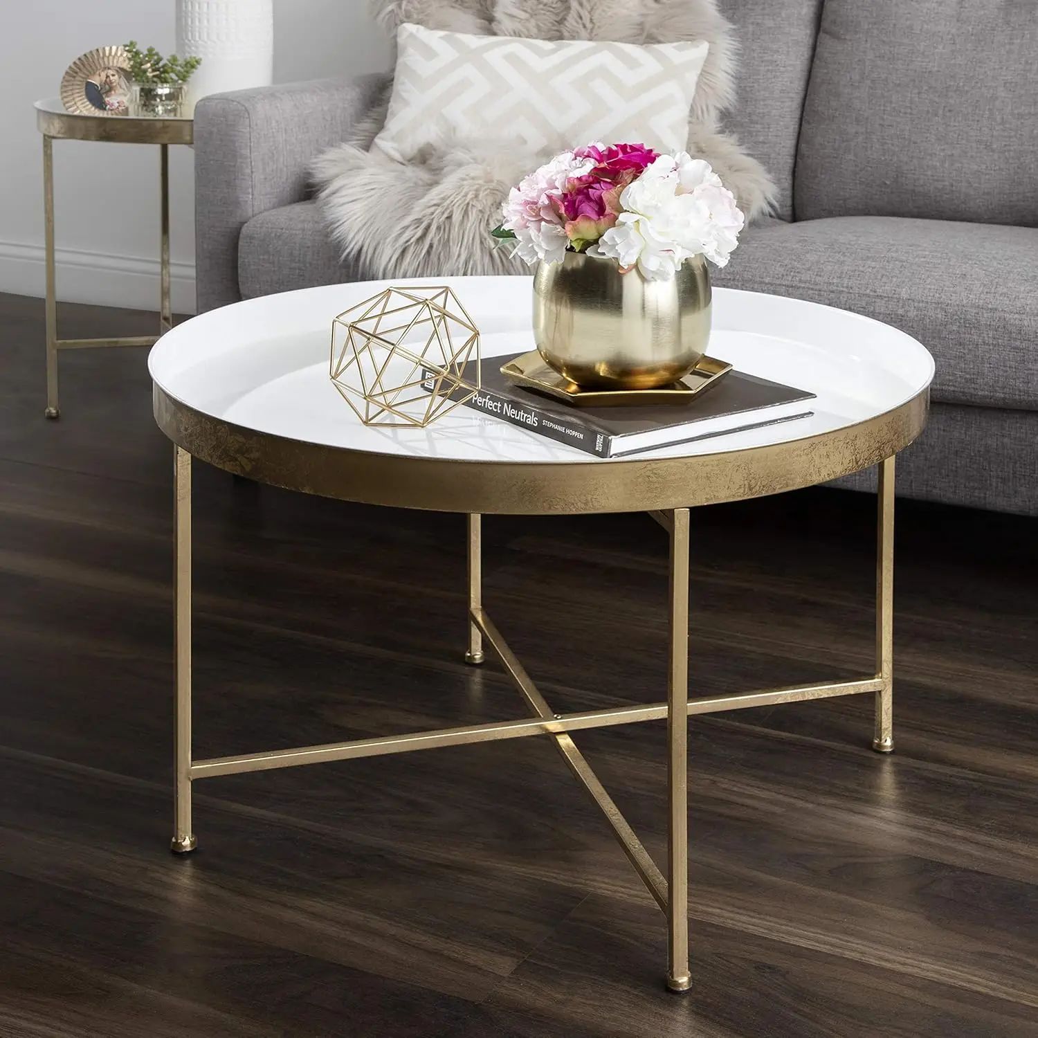 Celia Modern Glam Round Metal Coffee Table, 28.25