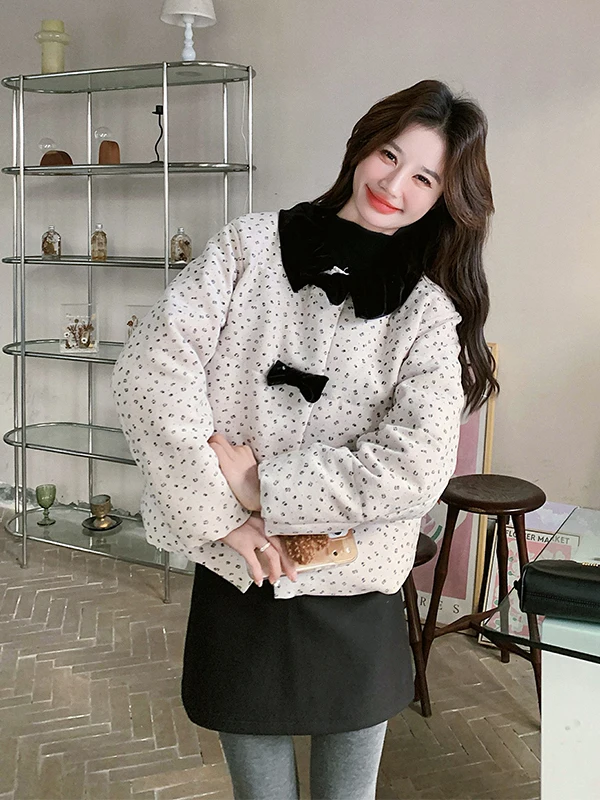 Veste d'extérieur décontractée pour femme, en duvet, à nœuds uniques, couleur blo floral, coupe ample, blanche, duvet