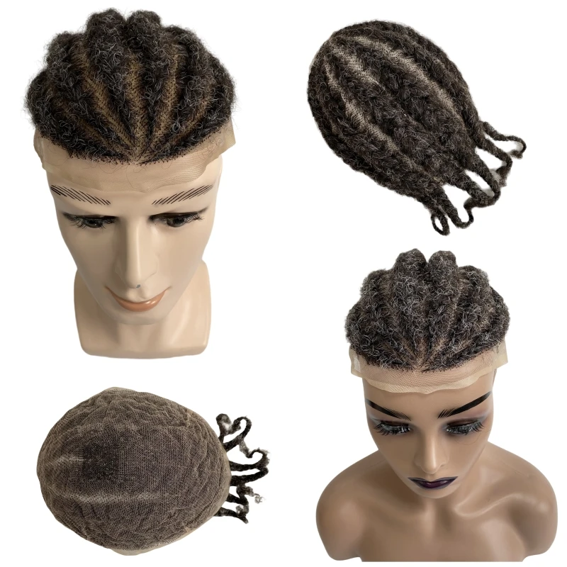 

Mongolian Human Hair Systems Root Afro Corn Braids #1b/grey Full Lace toupee for old Blackman