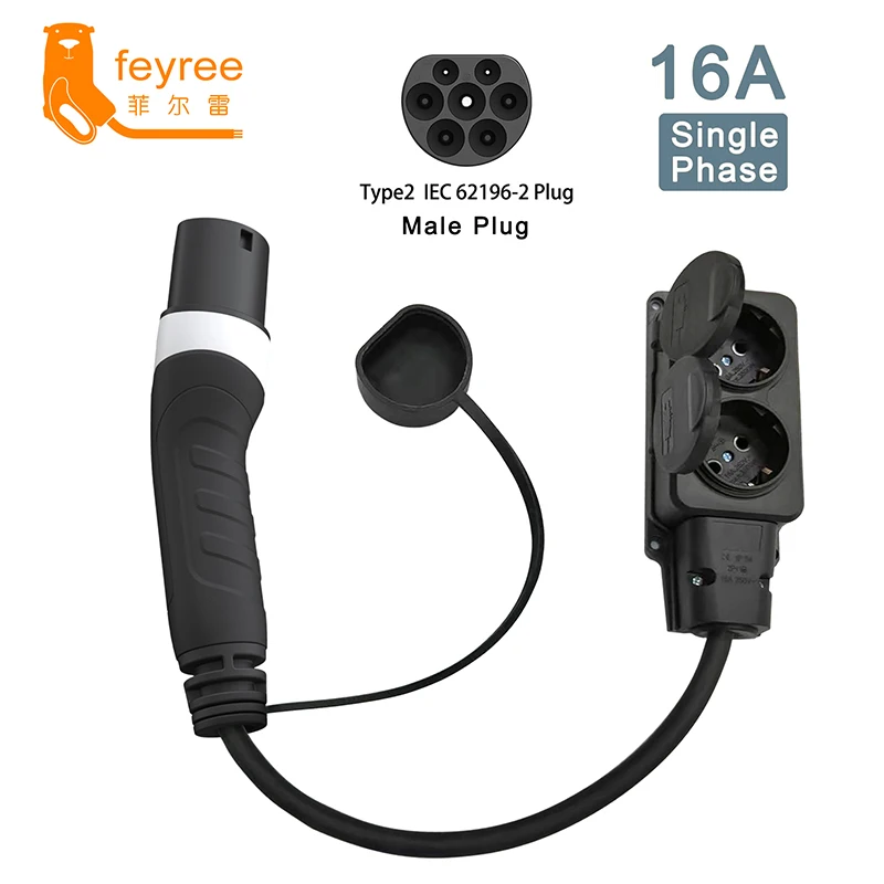 Feyree Type2 16A alimentatore lato maschio spina caricabatterie da 3.5KW a Schuko presa adattatore di ricarica per auto elettrica