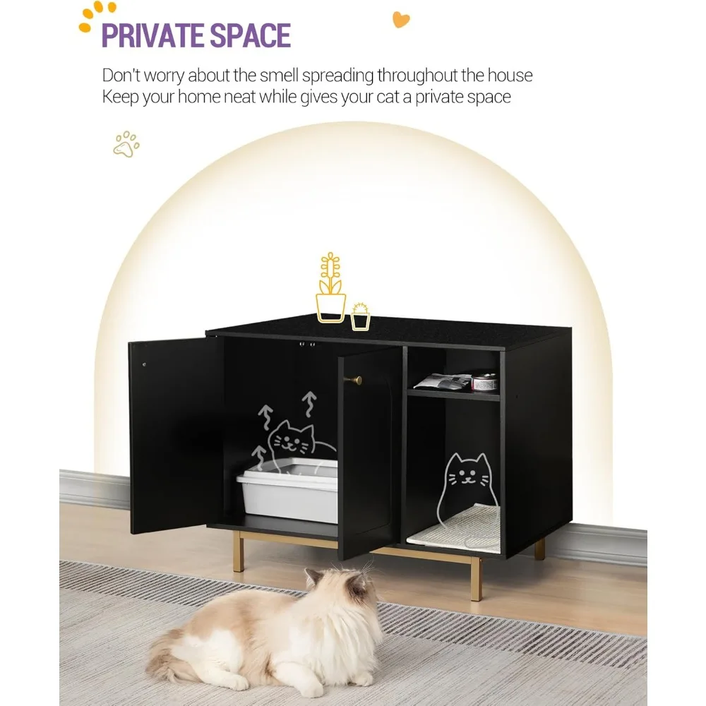 Cat Litter Box Enclosure, Hidden Litter Box Furniture, Wooden Pet House Side End Table, Storage Cabinet Bench for Living Room