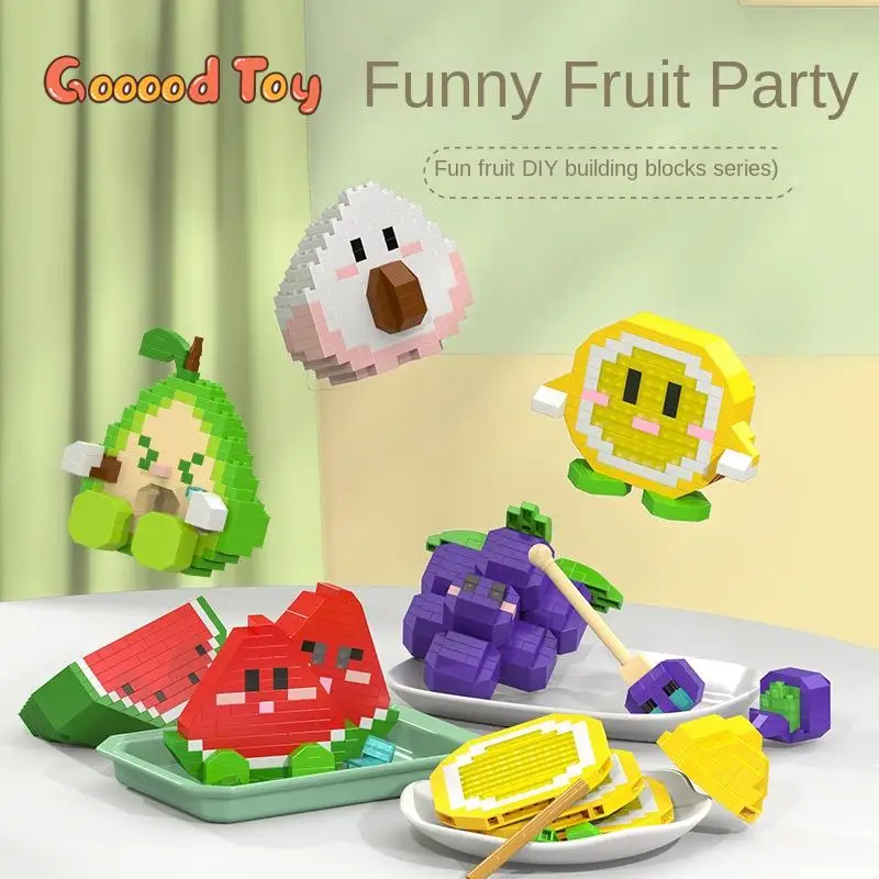 DIY Fruit Peach Grapes Lemon Micro Building Blocks Toys Creative Model Building Blocks Assemble Bricks Educational Boy Girls Toy