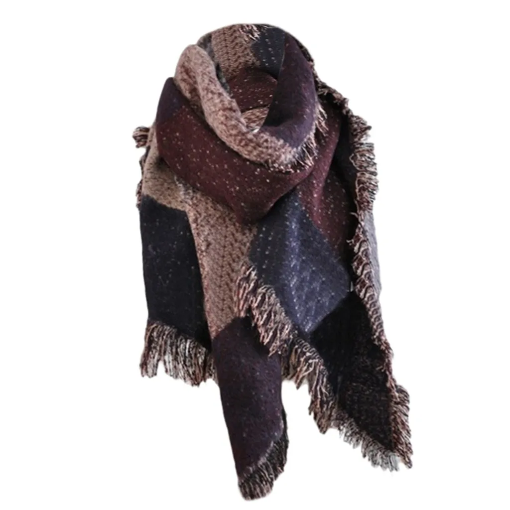 Fashion Warm Large Scarves for Women\'s Long Cashmere Winter Wool Blend Soft Warm Plaid Scarf Wrap Shawl Plaid Scarf