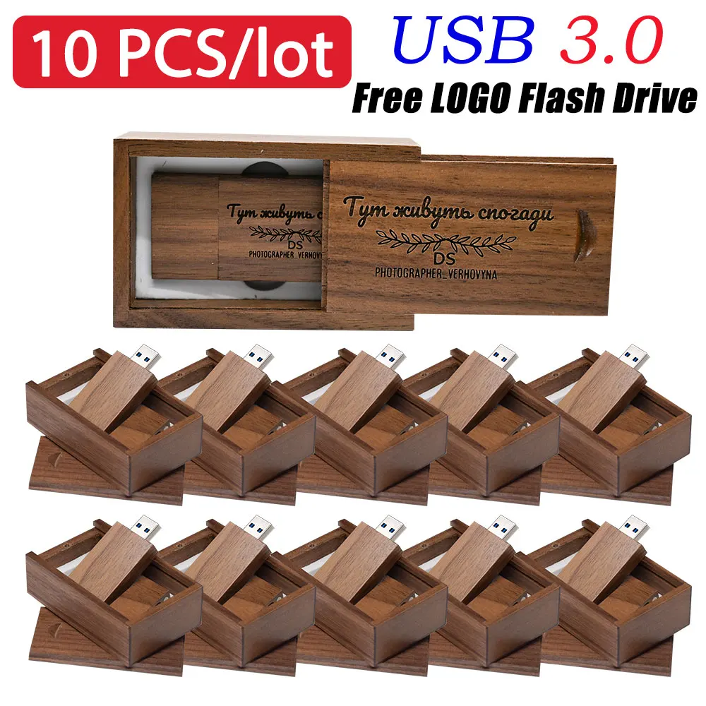 10PCS LOT Wooden USB 3.0 Flash Drives 128GB Free logo Business gift Pen drive 64GB Maple wood 32GB Memory stick USB stick