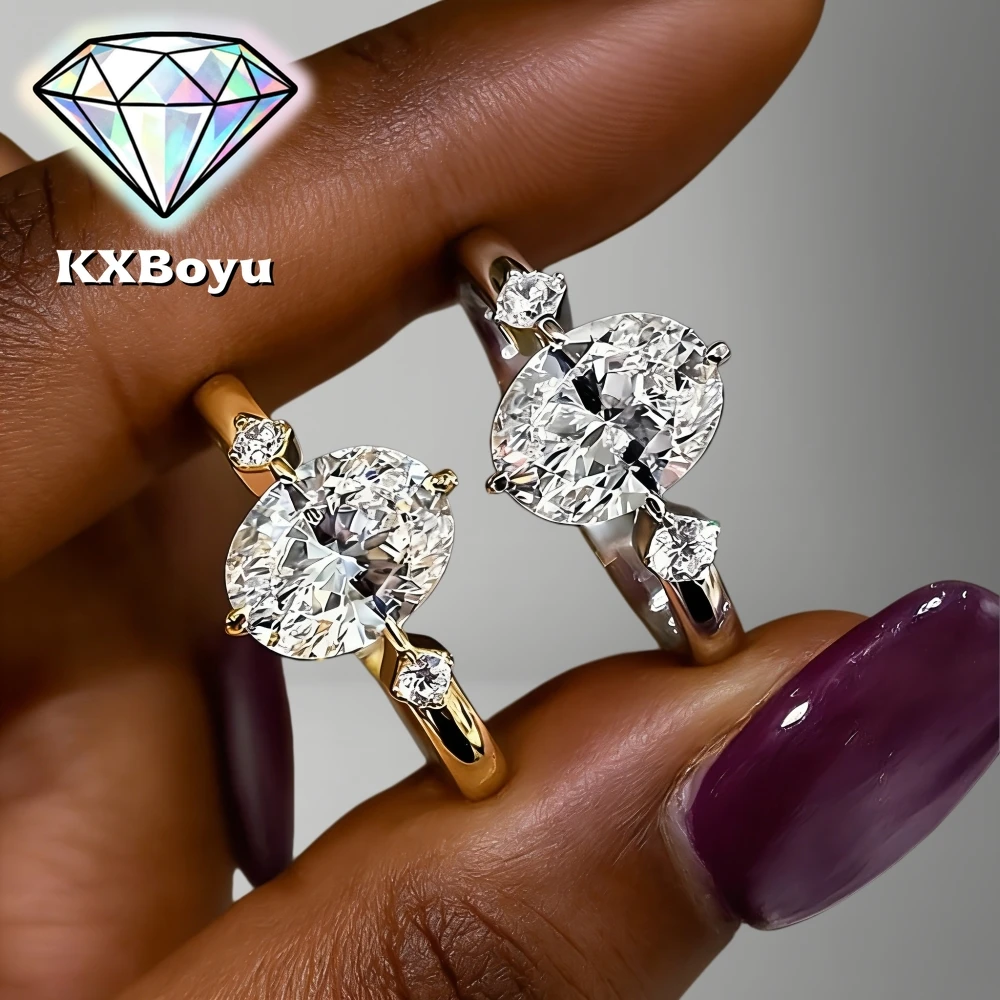 

Обручальное кольцо с муассанитом овальной огранки 2 карата, трехкаменное, с бриллиантами, для женщин, из стерлингового серебра S925, с сертификатом