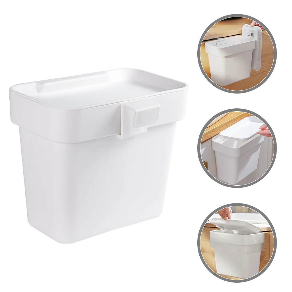 

Home Kitchen Cabinet Door Hanging Trash Can with Lid Debris Storage Basket Bucket White Bathroom Small Pp Office