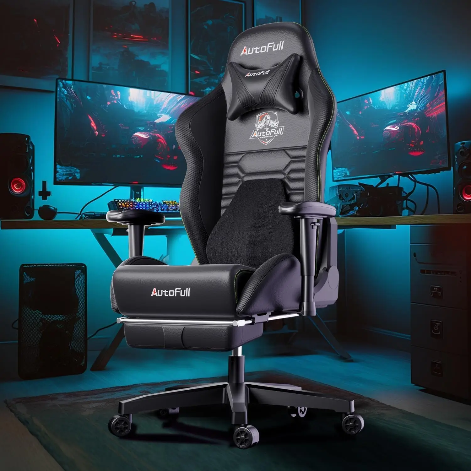 AutoFull Gaming Chair PC Chair with Ergonomics Lumbar Support, Racing Style PU Leather High Back Adjustable Swivel Task Chair wi