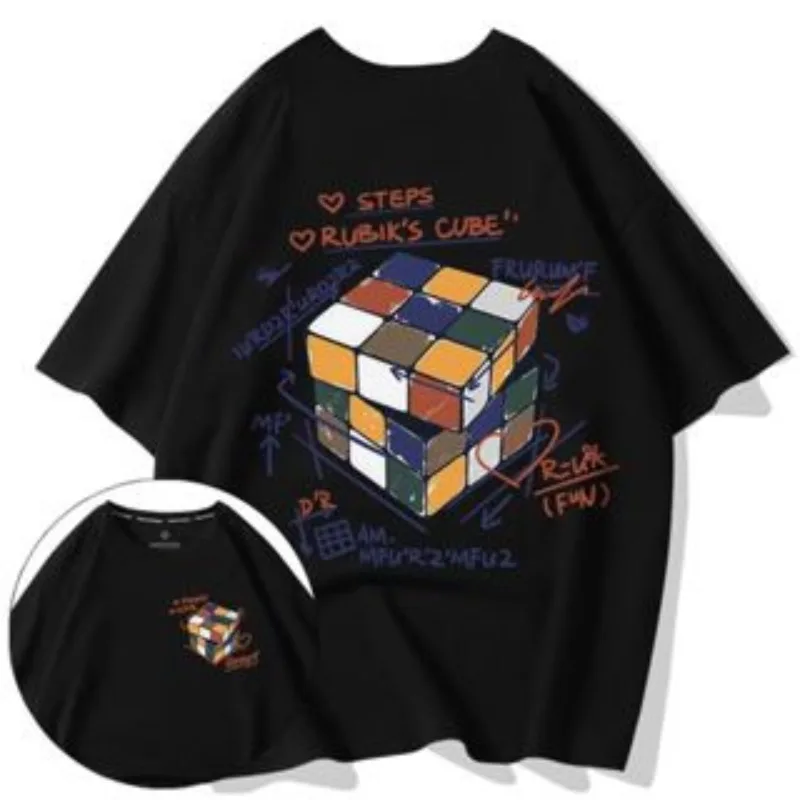 Size 8XL Men Casual T-shirt Teenager Student Tee American Vintage Colored Rubik's Cube Print T-shirt Loose Large Size Large Top