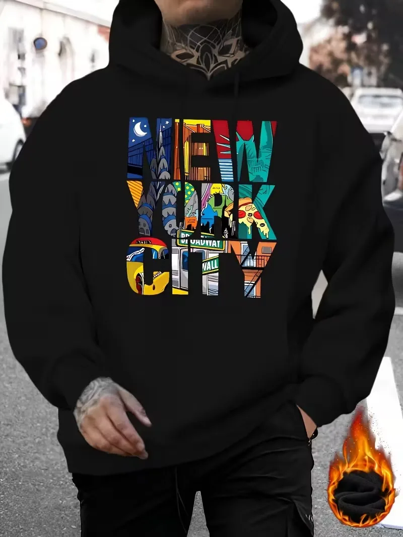 

Мужская свободная толстовка с капюшоном 270г - Веселый узор с принтом, рождественский и День святого Валентина.