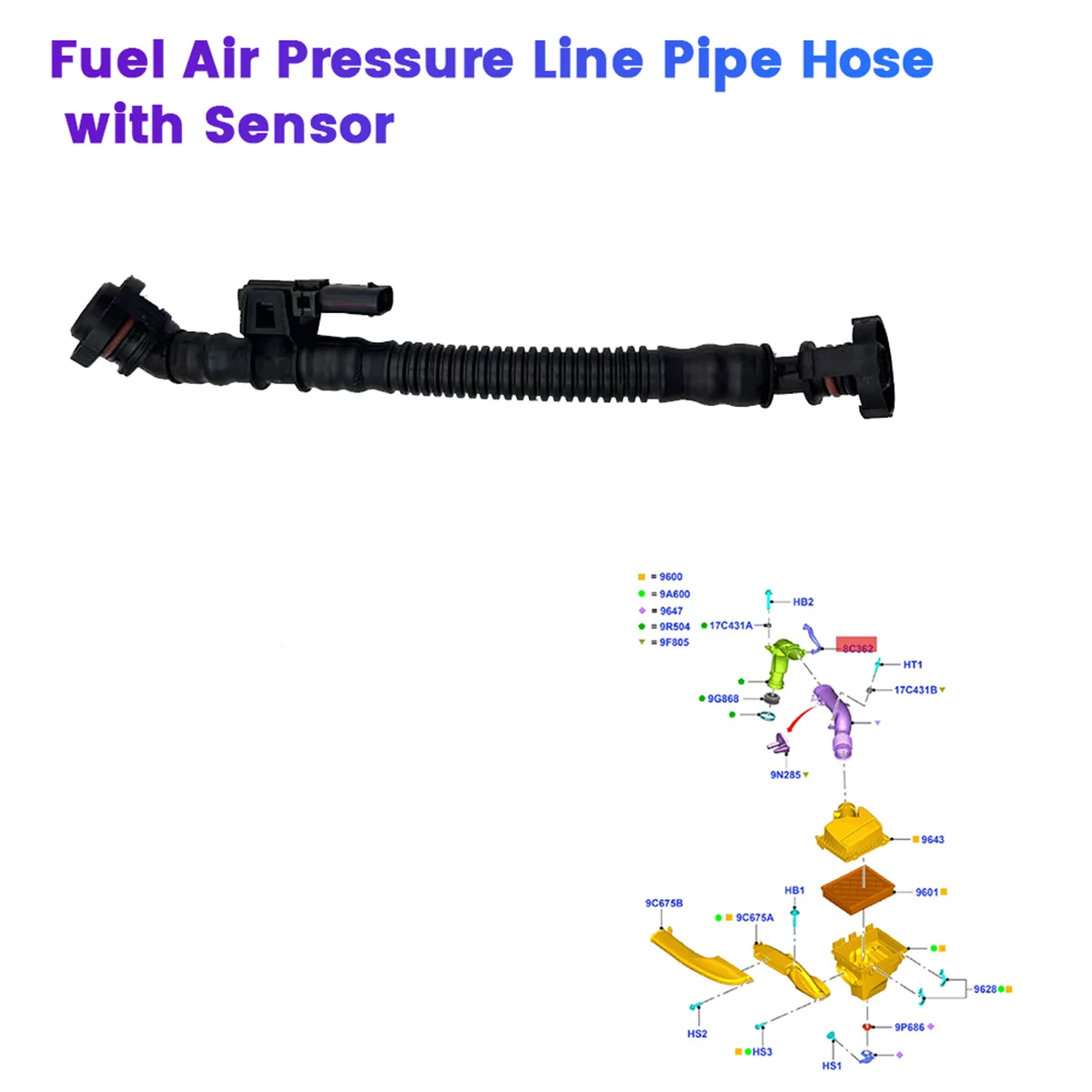 Car Gas Fuel Air Pressure Line Pipe Hose W/ Sensor EJ7E-6758-ACPL for Ford Focus St 2.0l 2015-2018EJ7E-6758-AC