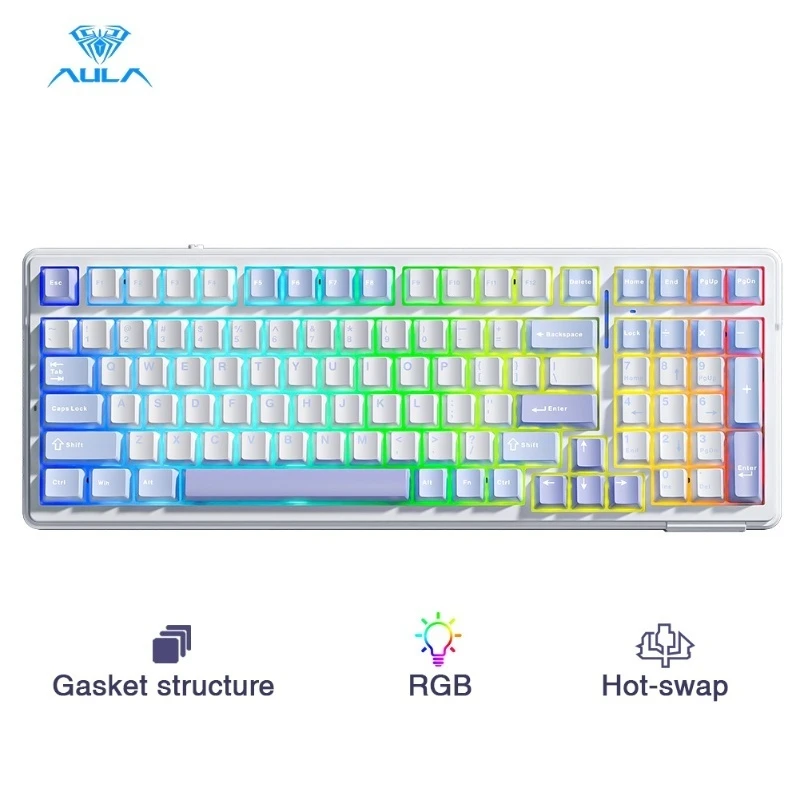 Aula F99 Machanical Keyboard Bluetooth 5.0/2.4g Wireless/Wired Gasket-Mounted Gaming Keyboard 99 Keys Customizable Keyboards