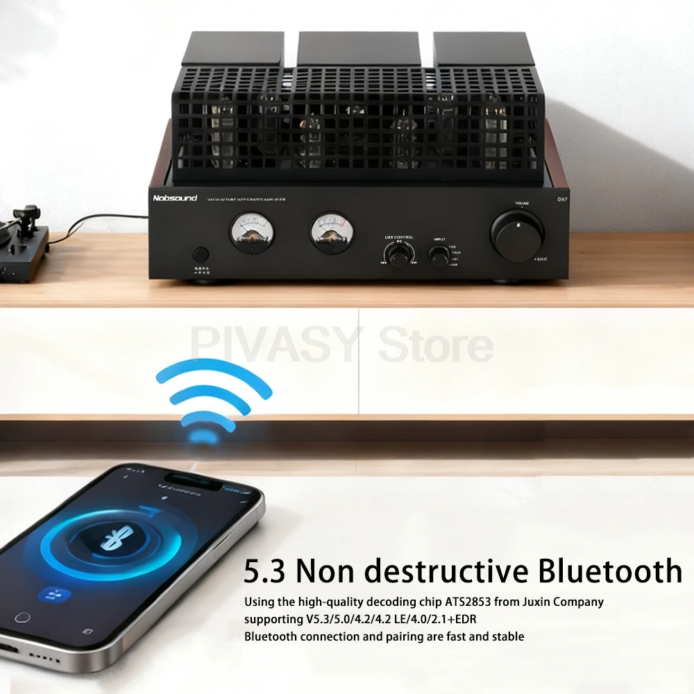 150W Tube Amplifier 5.3 Bluetooth Amp HiFi Vacuum Tubes 3.0 USB Playback Amplifier VU Meter 4/8 Ohm Output Amps For Home Theater
