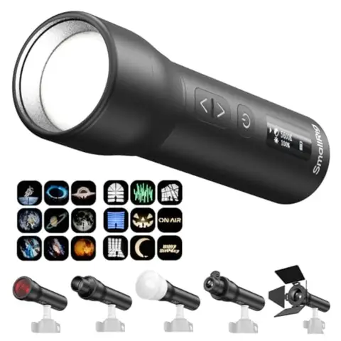 RF 05B Portable LED Photography Flashlight 1900K-8000K 2600mAh 5W-8W Zoom Video Light with Gobos Film Slides Filters Barndoor S