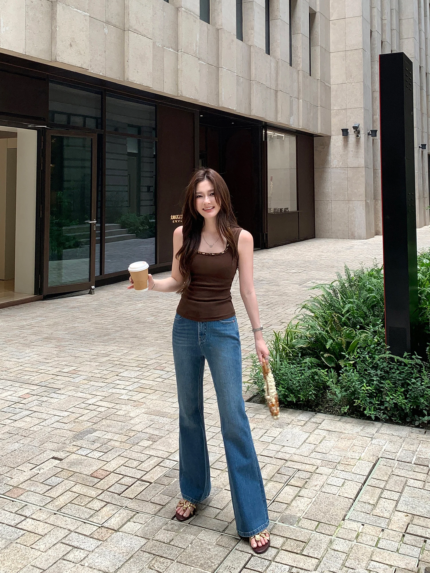 Pusumede High Waist Bell Bottom Jeans Women's Double Line Design Elegant Slimming Long Pants Cotton Stretchy Bootcut Denim