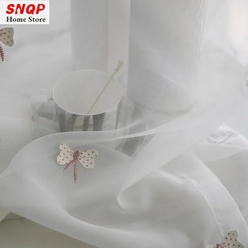 Beautiful White Tulle Pink Bow Tie Girl Sheer Curtains for Living Room Bedroom Dining Window Screen Gauze Luxury Blackout Kids