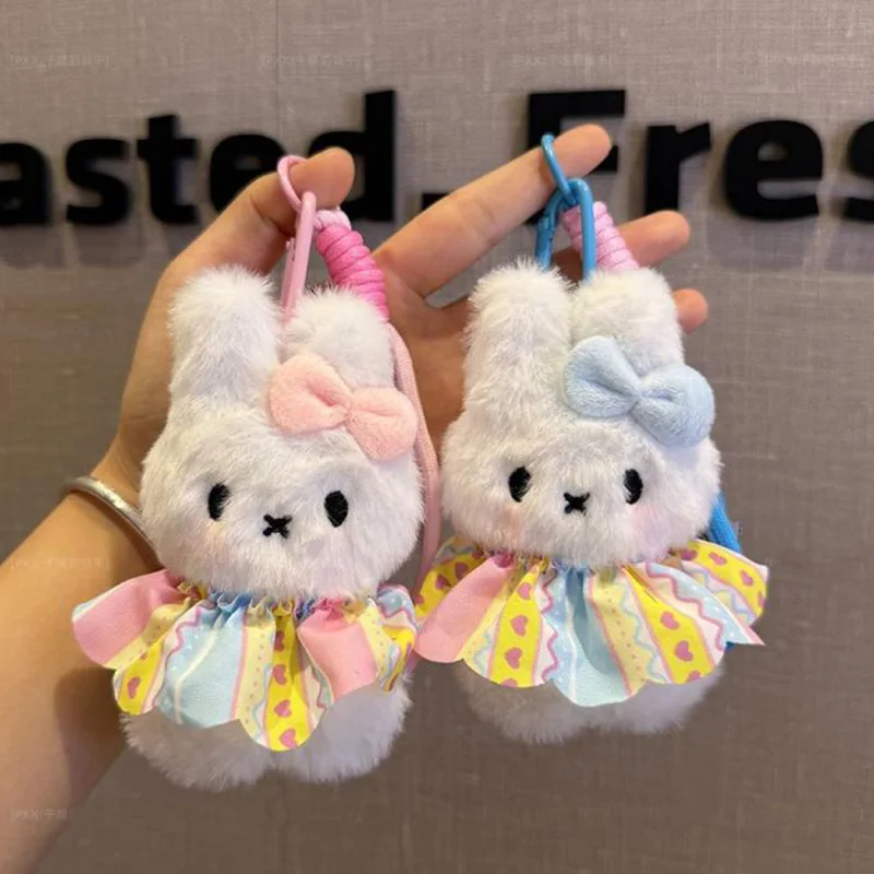 Kawaii Miffy Plush Keychain Cute Bow Colorful Ruffle Skirt Rabbit Stuffed Doll Backpack Lanyard Decoration Friend Festival Gift